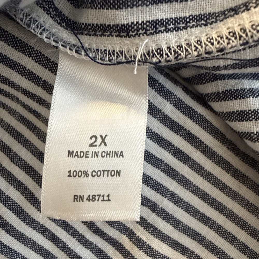 Ophelia Roe Striped Maxi Dress Sz 2X Navy White Collared Sleeveless Plus - Picture 5 of 5